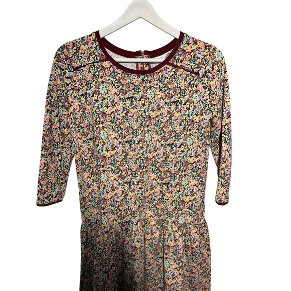 Matilda Jane 435 Courtney Burgundy Floral Print Dress Size 14 Drop Waist Ruffle - Picture 3 of 10